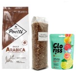 Кофе в зернах, жевательные конфеты и красный рис